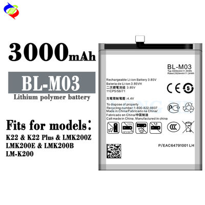 3000mAh Capacidade O Ciclo de substituição da bateria para LG K22 K22 Plus BL-M03 Carregamento rápido