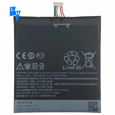 Uma bateria preta de polímero de lítio BOP9C100 de 2600mAh para telefone celular HTC D816 Desire816