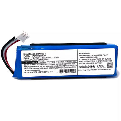 AAA 6000mAh Capacidade de substituição Li-polímero AEC982999-2P Bateria de alto-falante para JBL-CHARGE 1